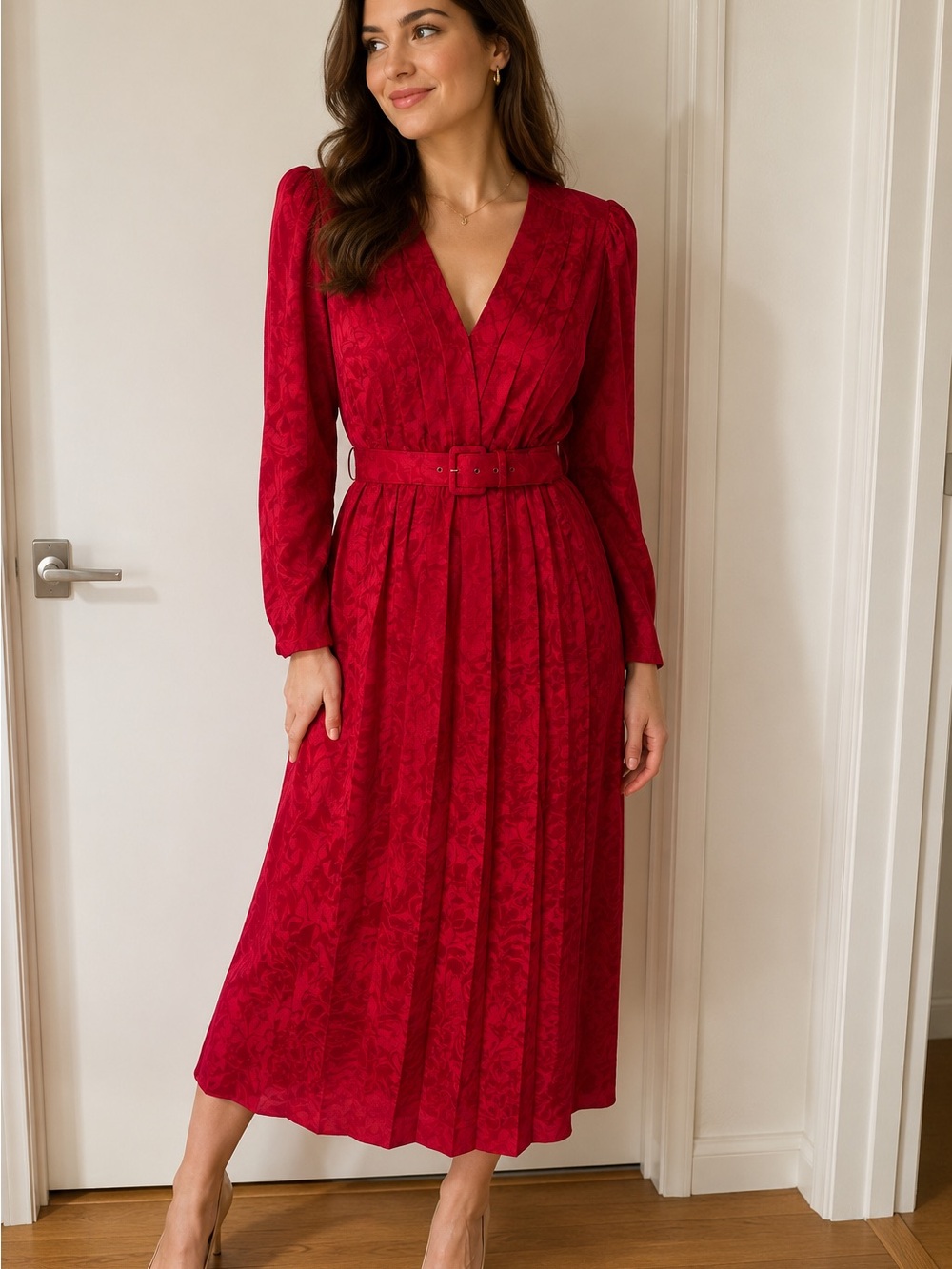 Vintage Argenti 100% Silk Dress Red/Pink Womens size 6 Long Sleeve